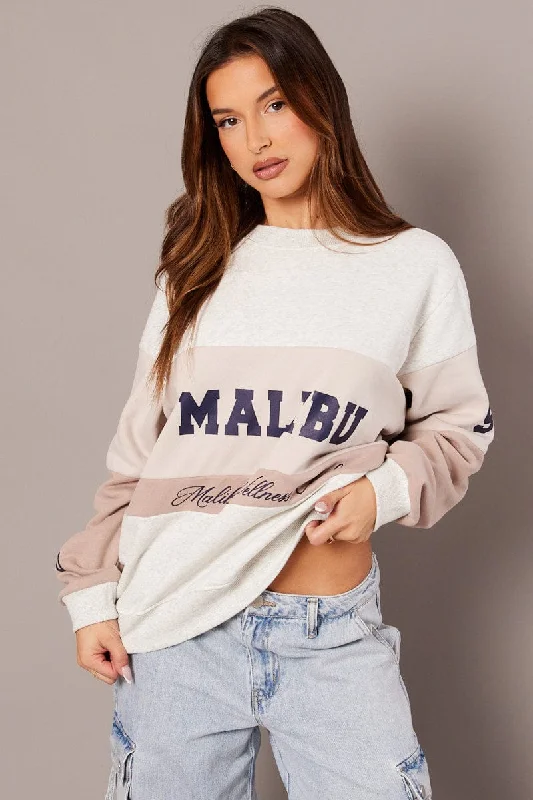 Beige Graphic Sweater Long Sleeve