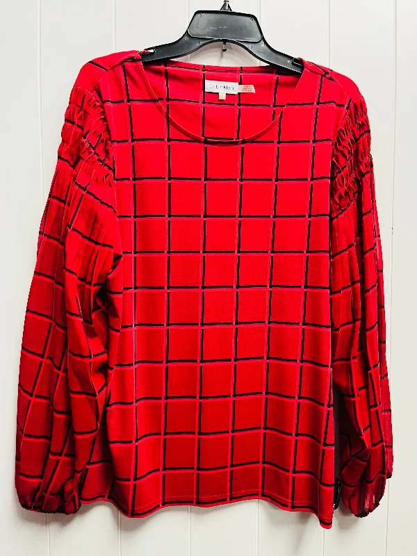 Top Long Sleeve By Calvin Klein In Black & Red, Size: L