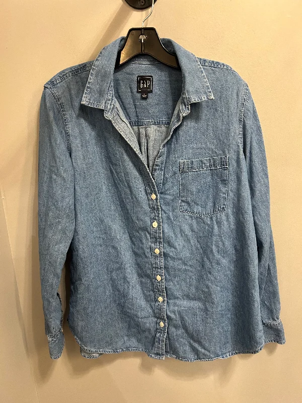 Top Long Sleeve By Gap In Blue Denim, Size: L