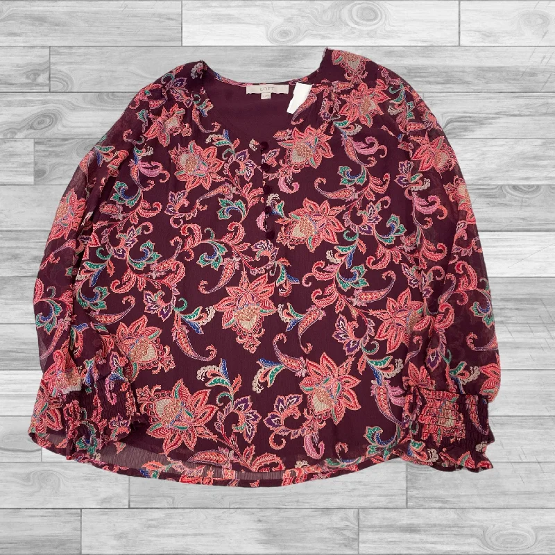 Top Long Sleeve By Loft In Maroon, Size: S