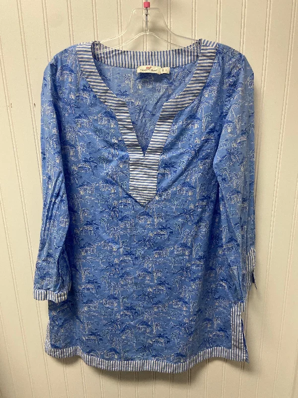 Tunic Long Sleeve By Vineyard Vines In Blue & White, Size: S